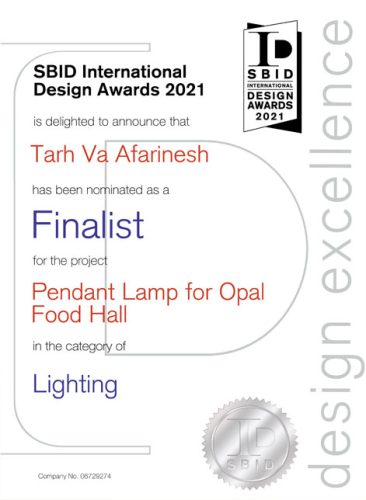 Shortlisted Finalist of SBID Award 2021 for Bespoke Pendant Lamps of Opal Food Hall